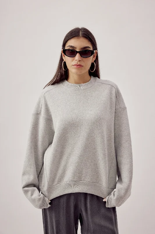 Otto Sweatshirt Grey Hoodie with Crew Neck Simple Timeless