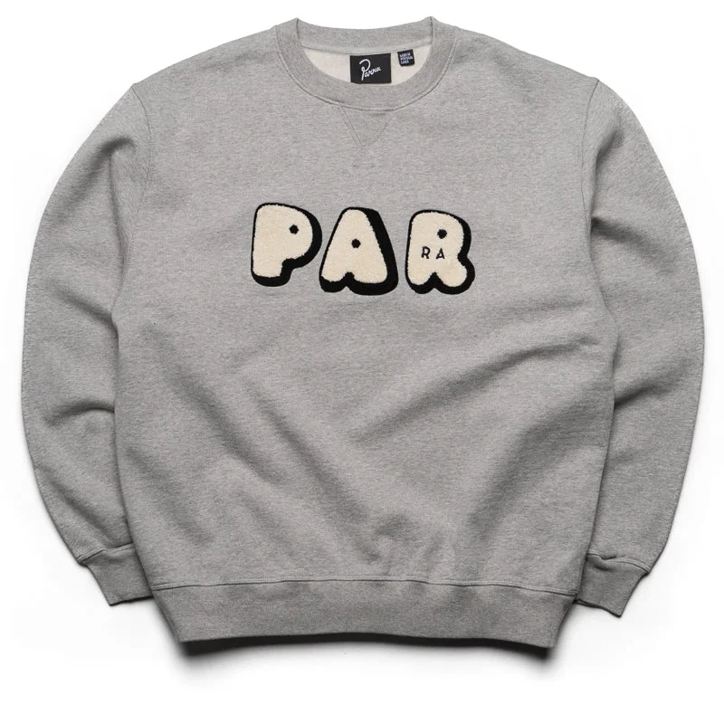 Parra Rounded PAR Crewneck Sweatshirt - Heather Grey Hoodie with Typography Text Message