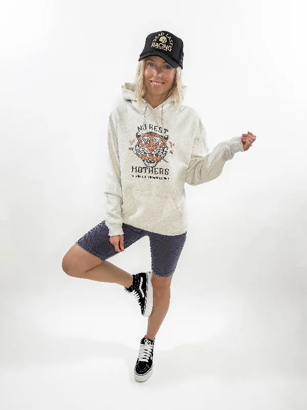 No Rest For The Mothers Graphic Hoodie- HTHR OATMEAL Hoodie with Bell Sleeves Flared Feminine