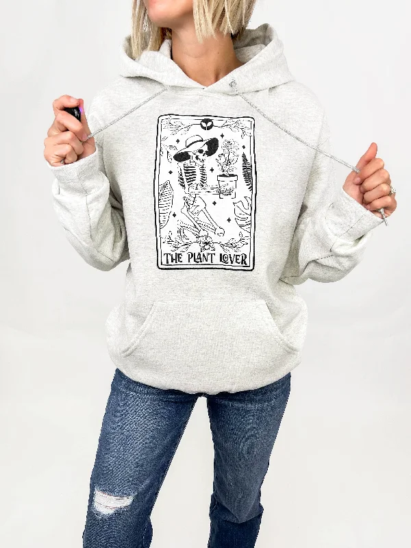 Plant Lover Tarot Card Hoodie- HTHR OATMEAL Hoodie with Cropped Fit Short Trendy