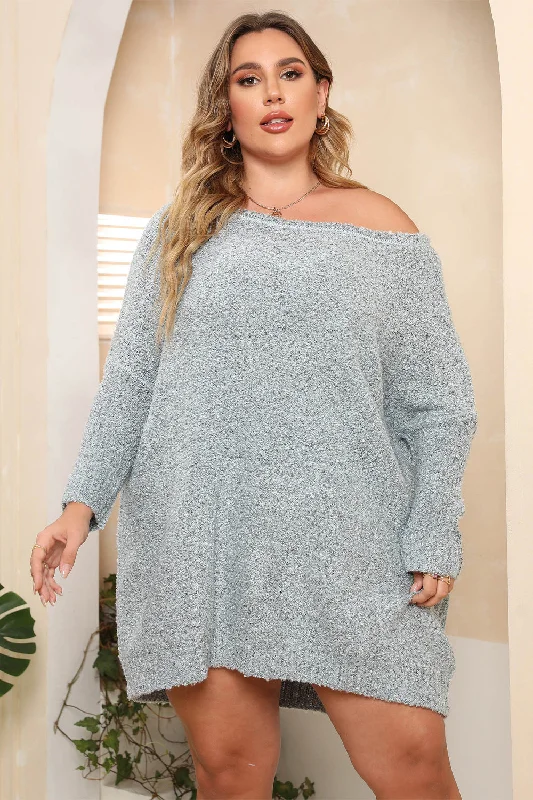 Plus Size Off-Shoulder Long Sleeve Sweater Embroidered Appliqued Beaded