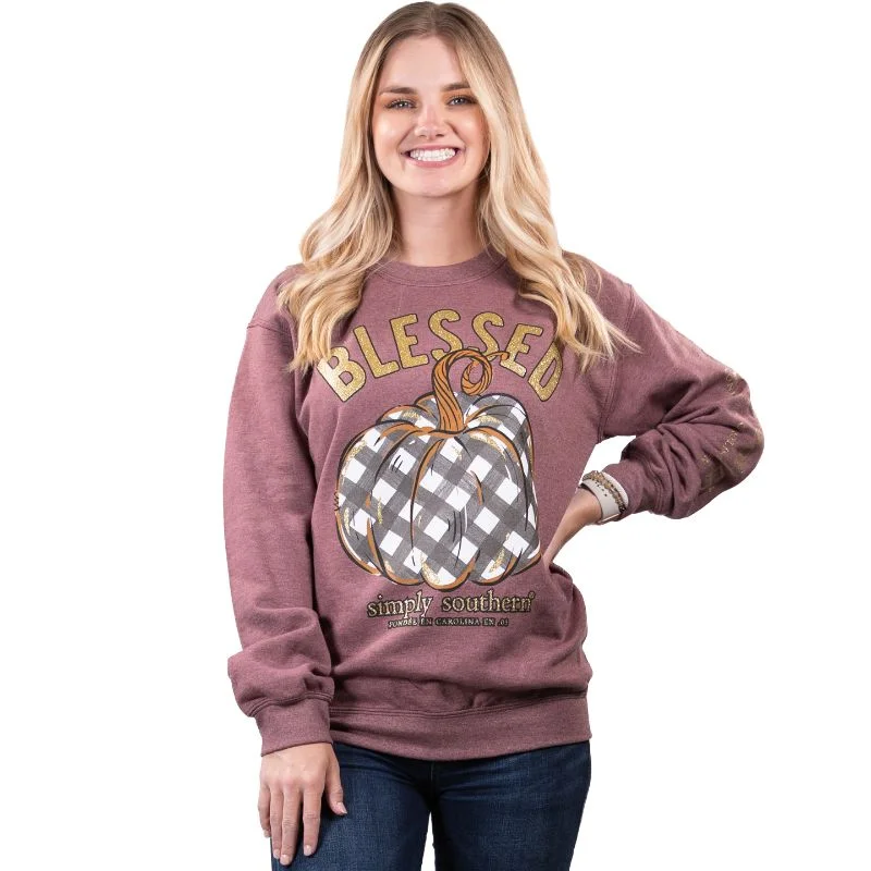 Simply Southern Collection Blessed Crew Sweatshirt Hoodie with Ribbed Neckline Snug Warm