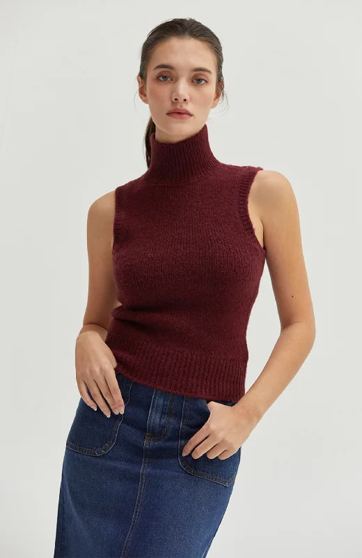 Crescent - Sleeveless Turtleneck Sweater Cashmere Blend Cotton Blend Poly Blend