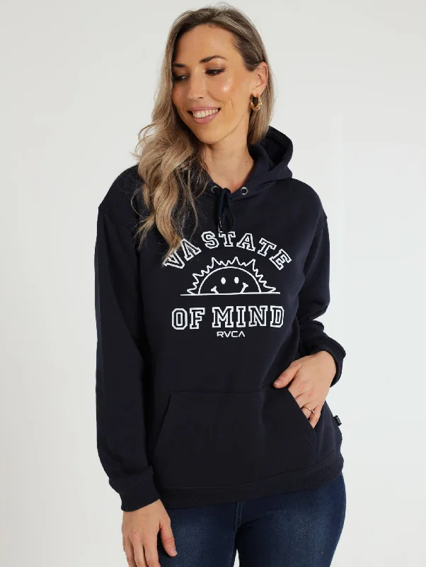 State Of Mind Hoodie - Navy Hoodie with Hem Frayed Vintage Worn