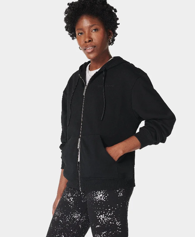 Revive Zip Through Hoody Sb9914b Black Hoodie with Applique Textured Unique