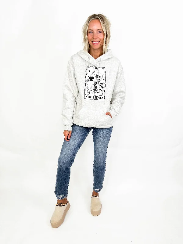 The Coffee Tarot Card Hoodie- HTHR OATMEAL Hoodie with Tied Waist Feminine Flattering