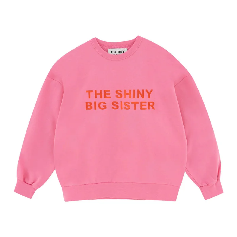 Tiny Cottons Dark Pink Womens The Shiny Big Sister Sweatshirt Hoodie with Hem Applique Textured Unique