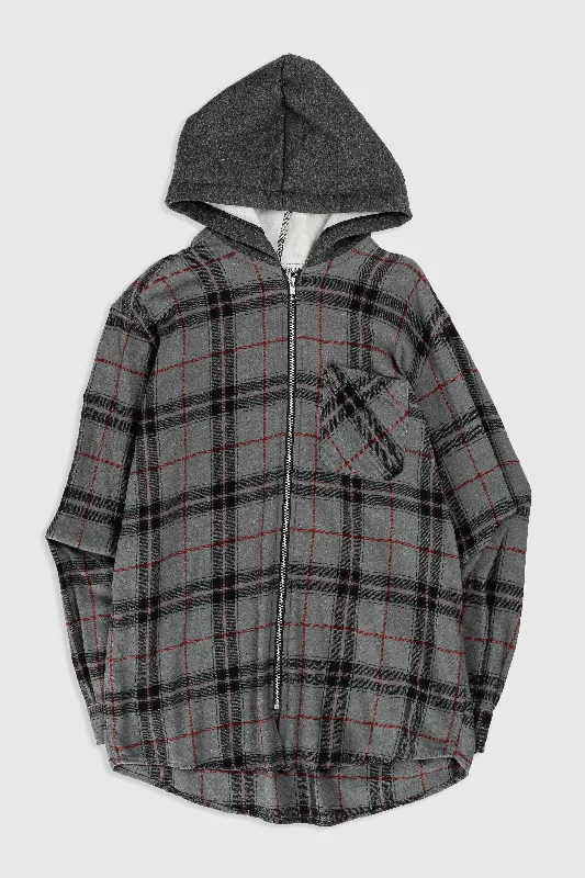 Unisex Rework Hooded Flannel - M Hoodie with Side Slits Relaxed Casual