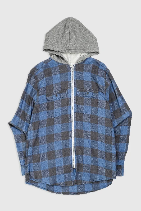 Unisex Rework Hooded Flannel - S Hoodie with Stripes Bold Sporty