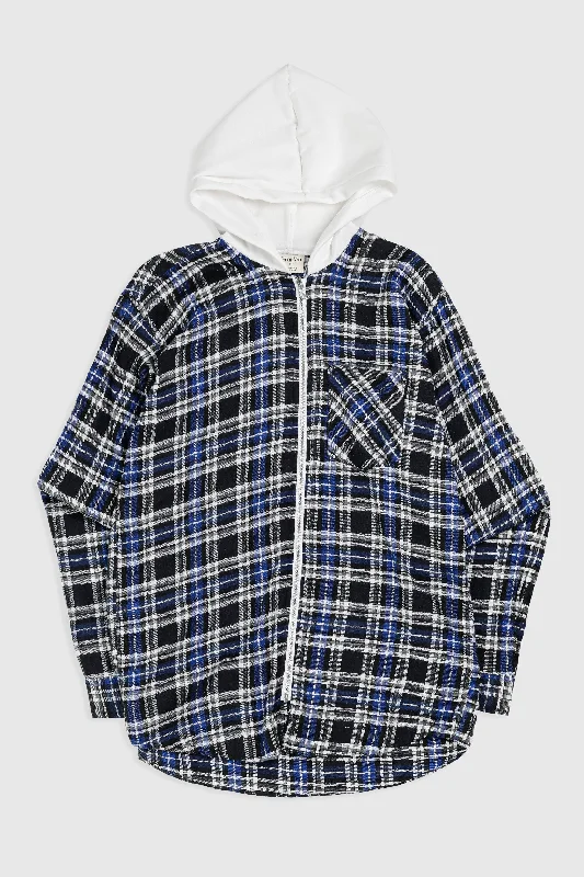 Unisex Rework Hooded Flannel - S Hoodie with Hem Drawcord Adjustable Customizable