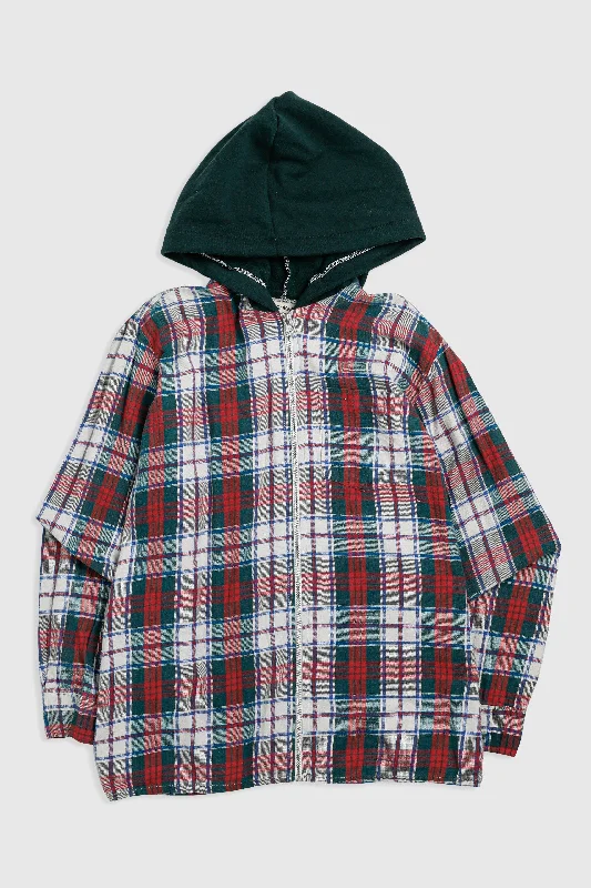 Unisex Rework Hooded Flannel - S Hoodie with Tie-Dye Psychedelic Retro