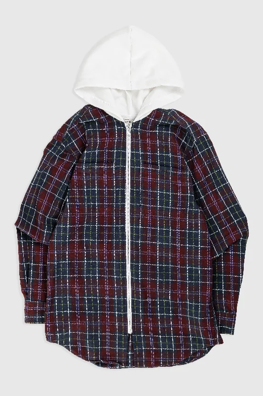 Unisex Rework Hooded Flannel - S Hoodie with Rolled Sleeves Casual Relaxed