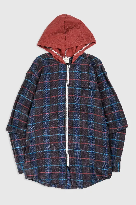 Unisex Rework Hooded Flannel - S Hooded Sweatshirt Casual Wear Street Style