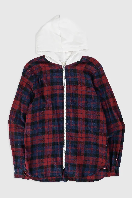 Unisex Rework Hooded Flannel - S Hoodie with Zipper Placket Modern Functional