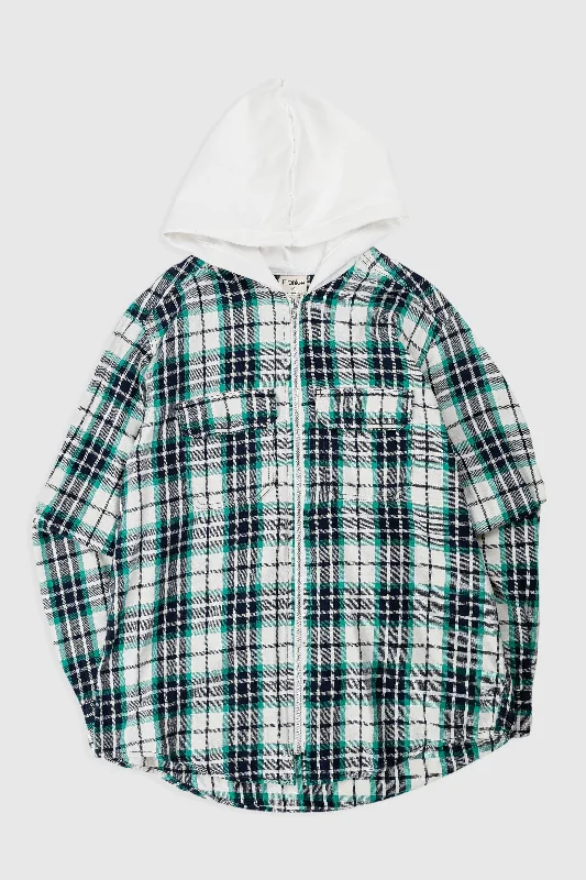 Unisex Rework Hooded Flannel - S Hoodie with Drawstring Waist Adjustable Fitted