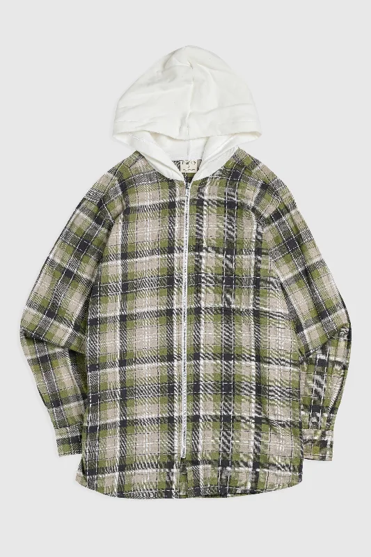 Unisex Rework Hooded Flannel - S Hoodie with Hem Applique Textured Unique