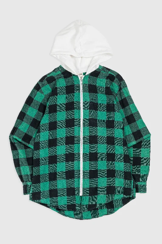 Unisex Rework Hooded Flannel - S Hoodie with Drawstring Waist Adjustable Fitted