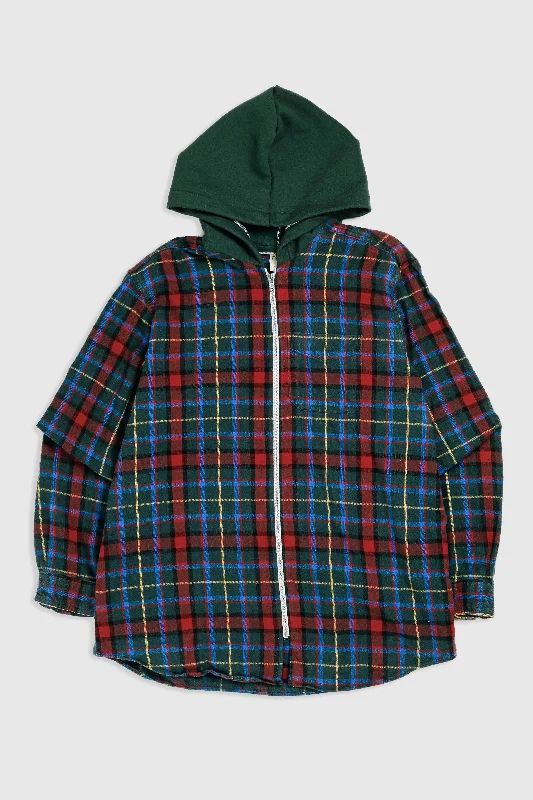 Unisex Rework Hooded Flannel - XL Hoodie with Button Classic Timeless