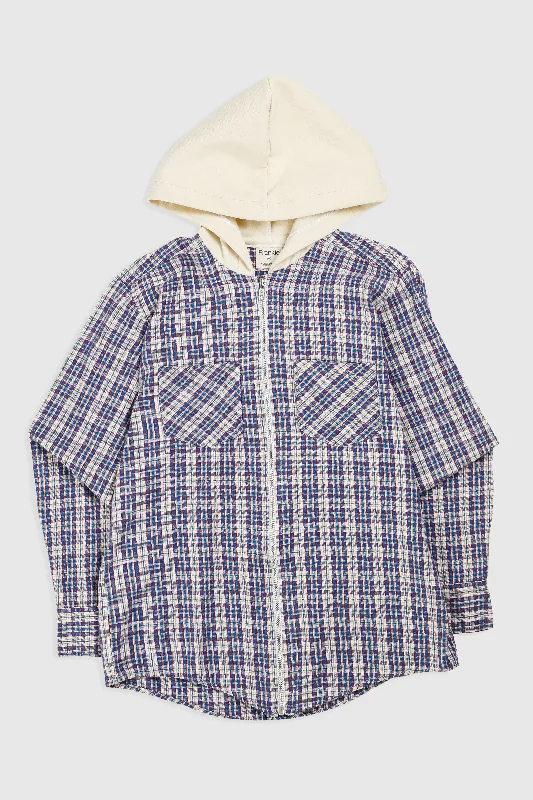 Unisex Rework Hooded Flannel - XS Hoodie with Drawstring Waist Adjustable Fitted