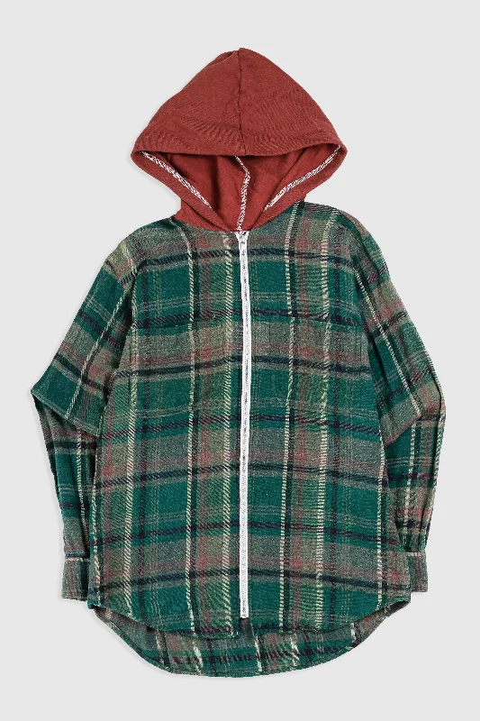 Unisex Rework Hooded Flannel - XS Hoodie with V-Neck Classic Versatile