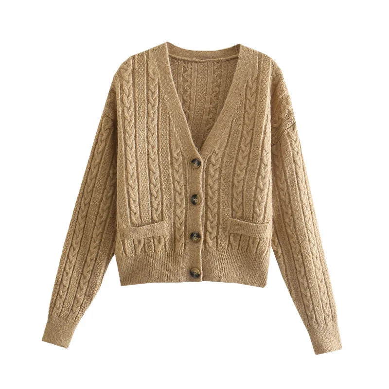 V-neck eight strand knitted sweater sweater coat  7739 High Neck Crew Neck V-Neck