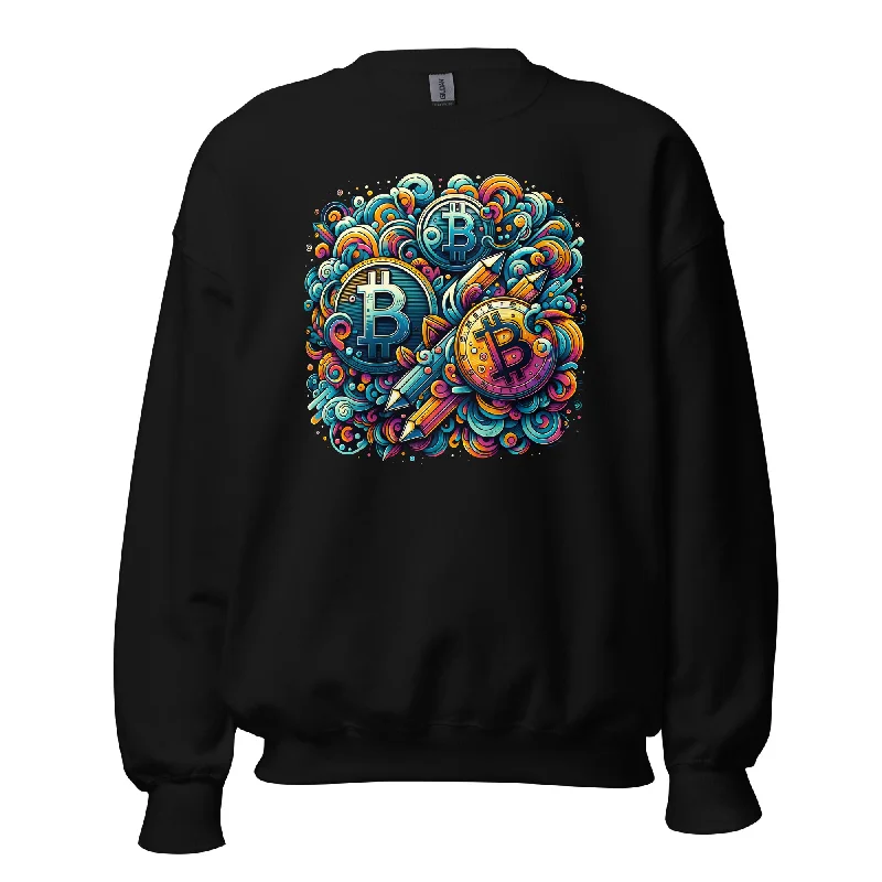 Whimsical Bitcoin Crypto Dreams Hidden Gem Long Sleeve Pullover Sweatshirt Hoodie with Tie-Dye Psychedelic Retro