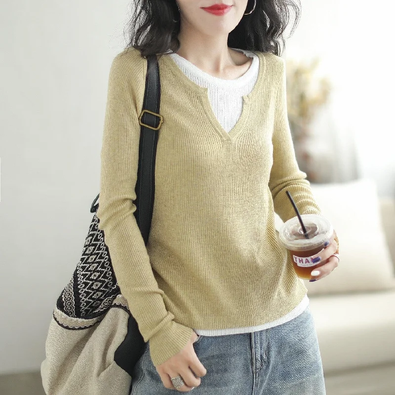 Women Casual Fashion Autumn Knitted Sweater Print Jacquard Patchwork