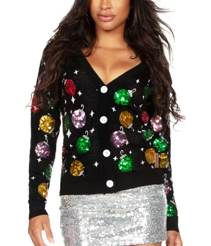 Women's Sequin Ornaments Cardigan Sweater Mesh Blend Leather Blend Suede Blend