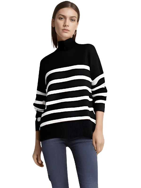 Oversized Black and White Striped Sweater for Women Cable Knit Ribbed Knit Lace Knit