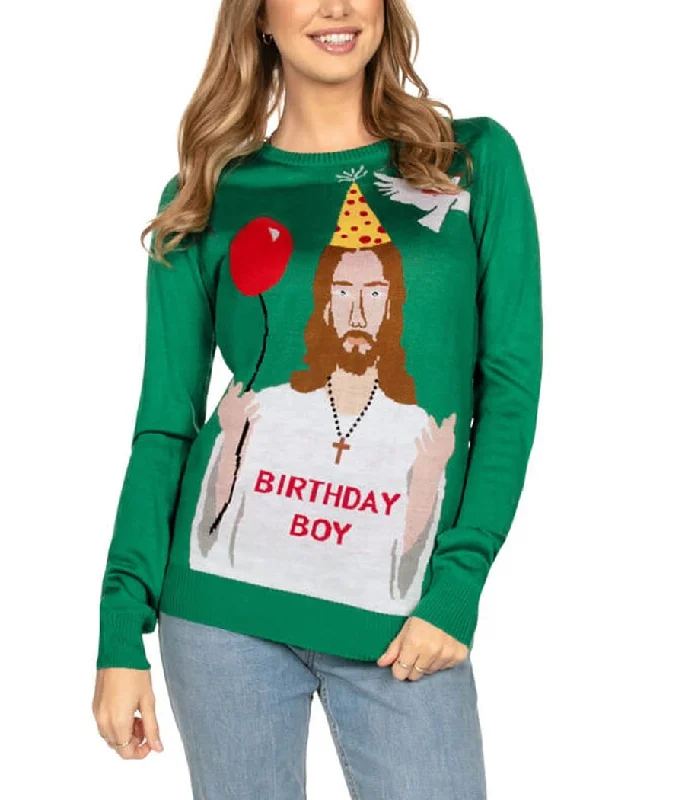 Women's Happy Birthday Jesus Ugly Christmas Sweater Terry Terry Cloth Terry Knit