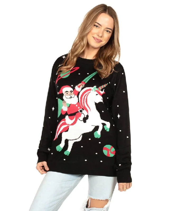 Women's Santa Unicorn Oversized Christmas Sweater Zippered Buttoned Snapped