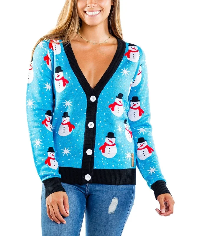 Women's Snazzy Snowman Cardigan Sweater Striped Floral Plaid