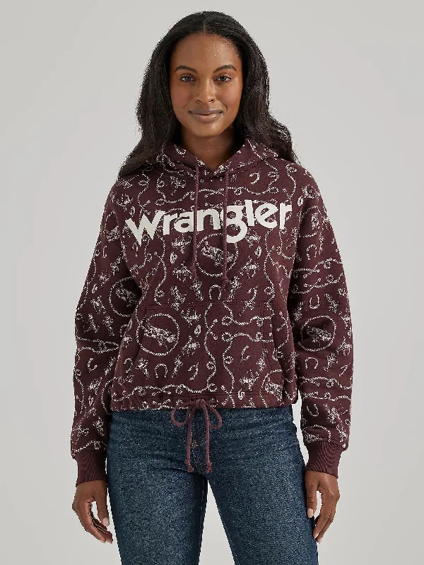 WOMEN'S WRANGLER ALLOVER WESTERN CINCHED HOODIE #112356691 Hoodie with Distressed Vintage Worn