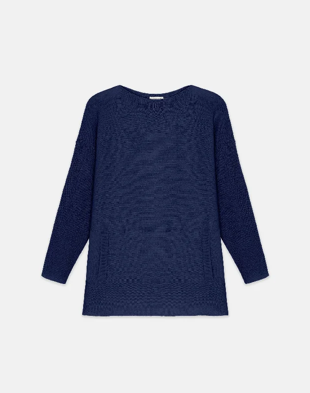 Wool-Cashmere Link Stitch Bateau Neck Sweater Fitted Slim Tailored