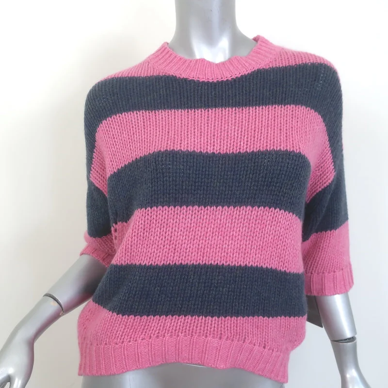 Zadig & Voltaire Bully Striped Cashmere Sweater Pink/Gray Size Extra Small NEW Boat Neck Shawl Collar Notched Collar