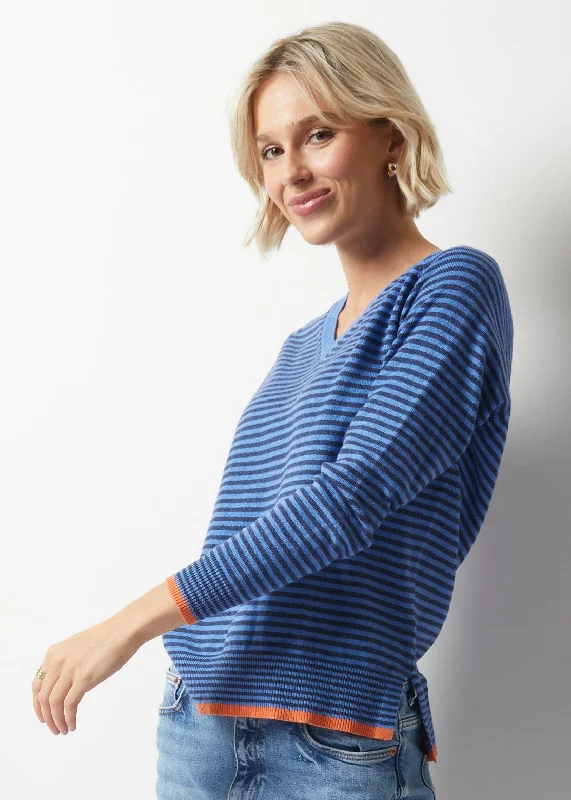 Zaket & Plover Essential Stripe V-Neck Sweater Iron Safe Non-Iron Wrinkle Free