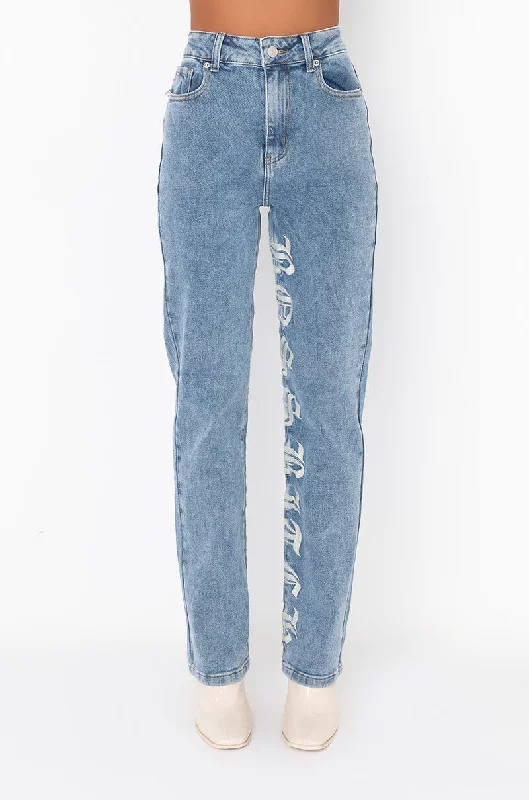 BOSS BITCH HI-RISE STRAIGHT JEANS Stylish Shredded Denim Jeans