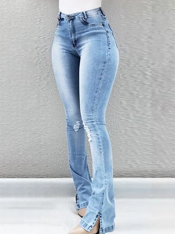 Buttoned Slit Jeans Stylish Bootcut Denim Jeans