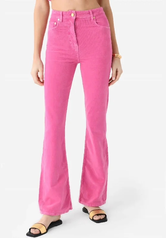 Corduroy Blend Flared Jean In Cone Pink Fashionable Straight Fit Denim