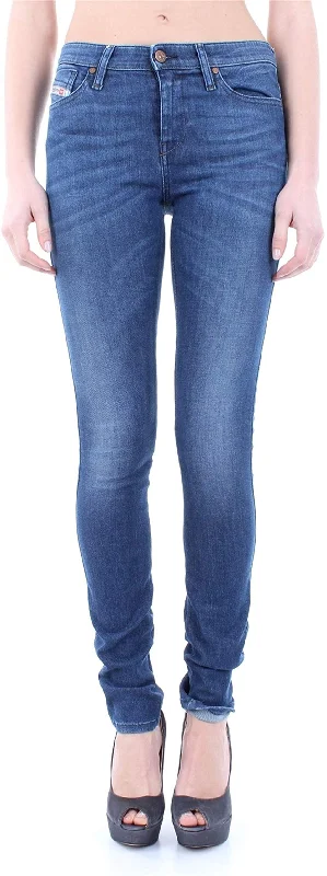 Diesel Womens Skinzee Trousers In Denim 848L Denim Jeans Trendy Wide-Legged High-Waist Jeans