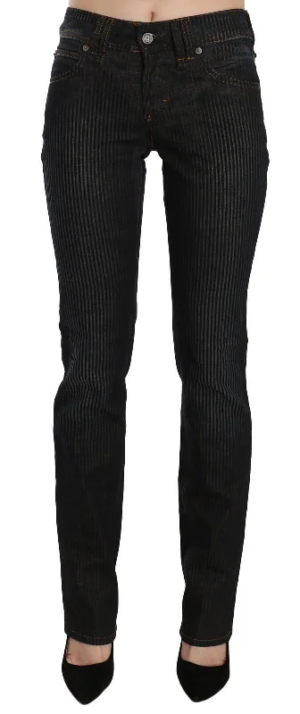 John Galliano Elegant Black Slim Fit Corduroy Jeans Comfortable Full-Length Denim Jeans