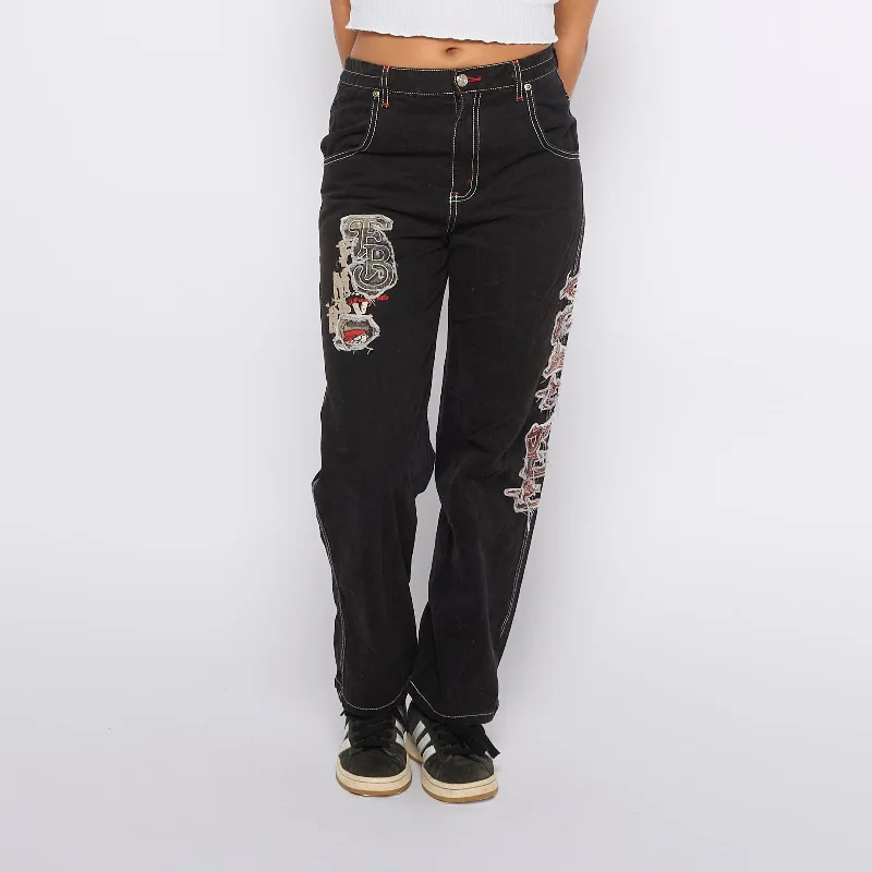 Embroidered Fray  Straight Leg Jeans - UK 8 Stylish Shredded Denim Jeans