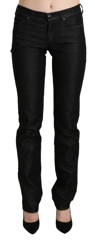 Ermanno Scervino Chic Black Mid Waist Skinny Jeans Chic Faded Blue Jeans