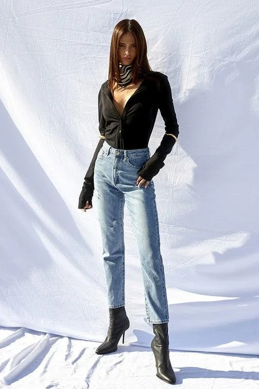 High Rise Premium Straight Leg Jeans Casual High-Waisted Bootcut Jeans