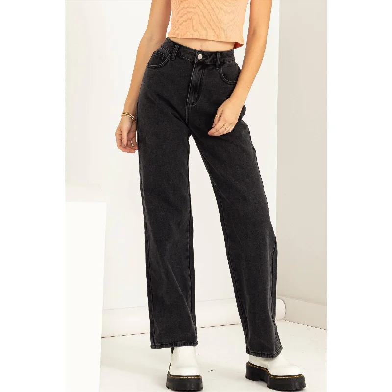 High-Waisted Wide-Cut Jeans Comfortable Full-Length Denim Jeans