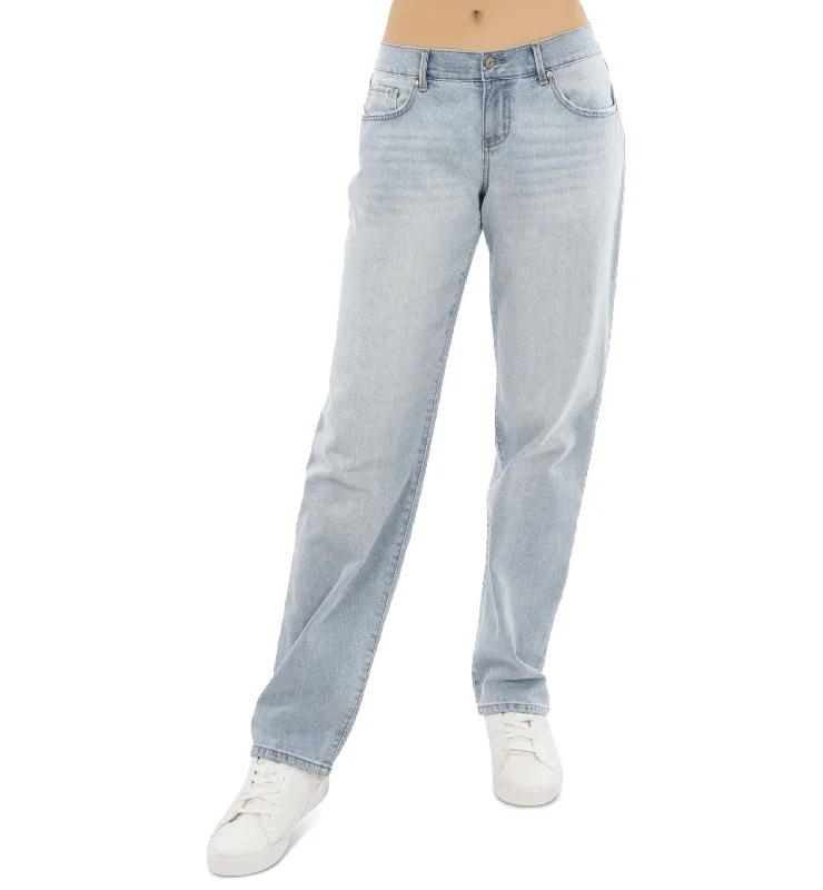 Juniors' Stretchy Low-Rise Baggy Faded Jeans Fashionable Straight Fit Denim