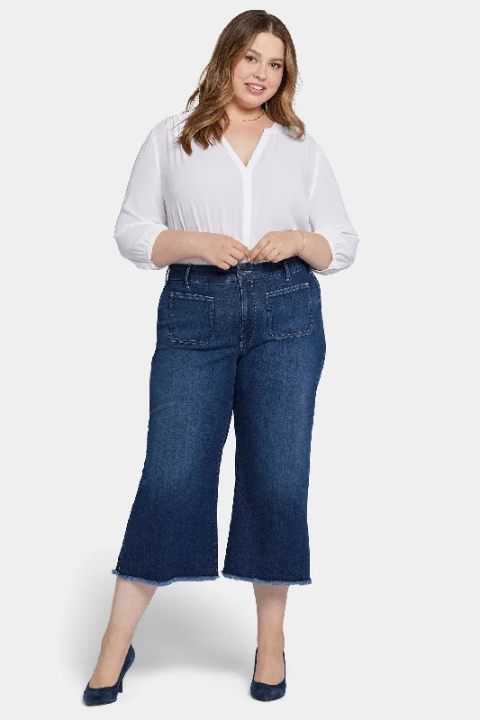 Patchie Wide Leg Capri Jeans In Petite Plus Size - Fanciful Trendy Paperbag Waist Jeans