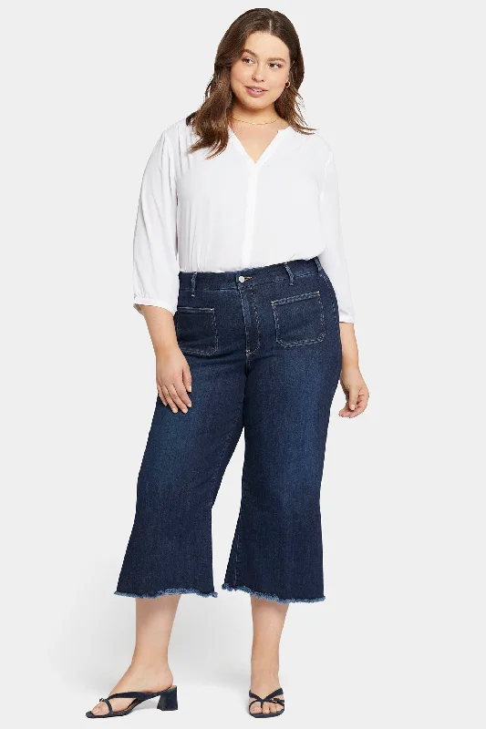 Patchie Wide Leg Capri Jeans In Petite Plus Size - Sublime Fashionable Raw Edge Jeans