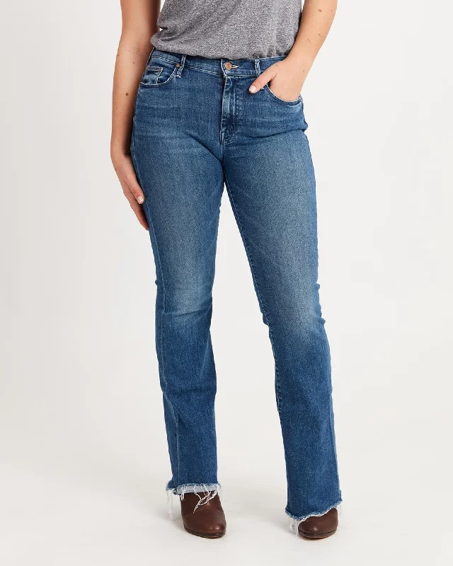 The Weekender Fray Flared Jeans Trendy Colored Denim Jeans