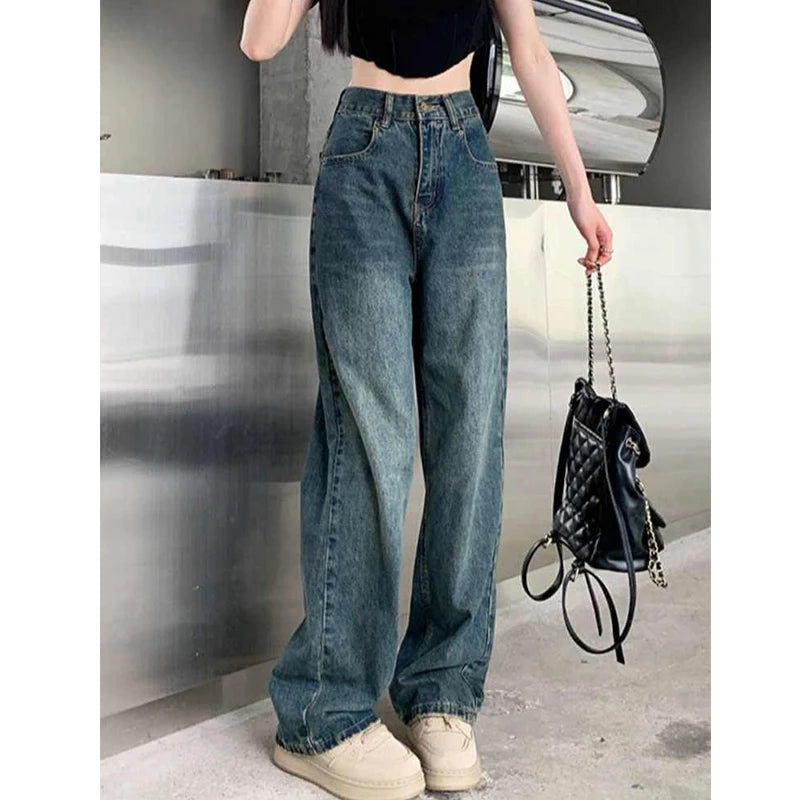 Wide Leg Jeans For Women High Waisted Contrasting Straight Leg Pant Classic Button Fly Jeans